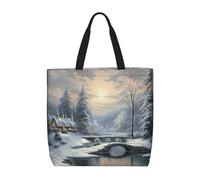 PPTHSNVB Tote Bag for Women Reusable Shopping Grocery Bags Winter Snow Scene Shoulder Bags Handbag Weekender Bag