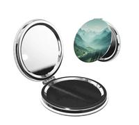 PPTHSNVB Travel Makeup Mirror for Purses Double-Sided 1X/2X Magnifying PU Leather Small Hand Pocket Mirrors Green Mountain Landscape Mini Cosmetic Mirror Compact Vanity Mirrors for Women