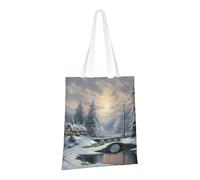 PPTHSNVB Winter Snow Scene Canvas Tote Bag for Women Reusable Shopping Grocery Bags with Handles Cloth bags