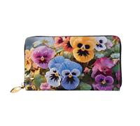 PPTHSNVB Winter Snow Scene Women's Wallet Large Capacity Credit Card Holder Zip Phone Clutch Ladies Travel Purse, Pansy Flowers, One Size, Classic