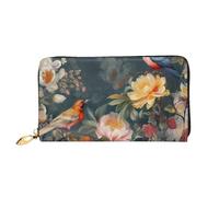 PPTHSNVB Winter Snow Scene Women's Wallet Large Capacity Credit Card Holder Zip Phone Clutch Ladies Travel Purse, Flowers Birds, One Size, Classic