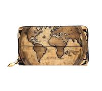 PPTHSNVB World War Aircraft Airplane Women's Wallet Large Capacity Credit Card Holder Zip Phone Clutch Ladies Travel Purse, Ancient Map World Globe, One Size, Classic