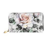 PPTHSNVB Yellow Sunflowers with Red Butterfly Women's Wallet Large Capacity Credit Card Holder Zip Phone Clutch Ladies Travel Purse, White Watercolor Floral Rose, One Size, Classic