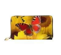 PPTHSNVB Yellow Sunflowers with Red Butterfly Women's Wallet Large Capacity Credit Card Holder Zip Phone Clutch Ladies Travel Purse, Yellow Sunflowers With Red Butterfly, One Size, Classic