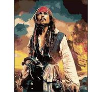 PPTRTYQ Paint by Numbers Kits Diy Canvas Oil Painting for Adults，Kids，Beginner with Brushes and Acrylic Pigment - 16x20 inch art Caribbean Sea, Pirate Leader, Pirate Captain