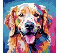 PPTRTYQT Colorful Graffiti Golden Retriever Dog, Paint by Numbers for Adults Children Linen Canvas Acrylic DIY Number Painting Kits Hand Painted Oil Painting Art Decor Gift,Frameless