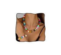 PPVWEY Chunky Beaded Necklace Bracelet Set for Women Colorful Resin Beads Choker Adjustable Multicolor Beaded Bracelet Hawaii Tropical Jewelry Set Summer Beach Vacation Jewelry Gifts, L, Metal, No