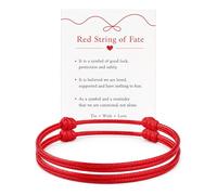 PPVWEY Red String of Fate Bracelets for 2, Adjustable Red String Protection Luck Bracelet, Waterproof Wax Nylon Red Thread Bracelet, Minimalist Spiritual Jewelry Gifts for Women, L, Nylon, no gemstone