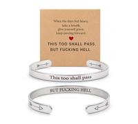 PPVWEY This is Too Shall Pass Mantra Cuff Bracelet for Men Women, L, Metal, no gemstone