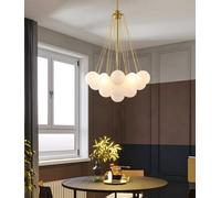 PPWW Modern Cluster Bubble Chandelier Trichromatic Light, Mid-Century Glass Globe Pendant Light, Black Finish Hanging Lamp Frosted Glass Ball Design Ceiling Chandeliers for Bedroom Living Room