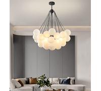 PPWW Modern Cluster Bubble Chandelier Trichromatic Light, Mid-Century Glass Globe Pendant Light, Black Finish Hanging Lamp Frosted Glass Ball Design Ceiling Chandeliers for Bedroom Living Room