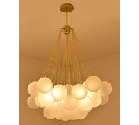 PPWW Modern Cluster Bubble Chandelier Trichromatic Light, Mid-Century Glass Globe Pendant Light, Black Finish Hanging Lamp Frosted Glass Ball Design Ceiling Chandeliers for Bedroom Living Room