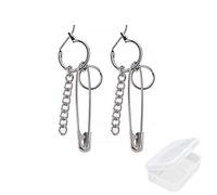 PPX 1 Pair Safety Pin Shape Geometry Long Chain Tassel B.T.S Irregular Earring with Storage Box
