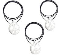 PPX 3 Pack Peace sign silver metal with Leather Chain for hanging as a necklace,1960s 1970s Hippie Party Accessories Necklace