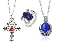PPX 3 Packs Unisex Vampire Diaries Elena Sapphire Crystal Daylight Ring and Katherine Sapphire Crystal Pendant Daywalking Necklace for Fans