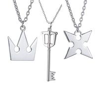 PPX 3 Pieces Set Kingdom Hearts Sora's Crown & Roxas's Cross Necklaces Anime Cosplay Figure Pendant for Fans