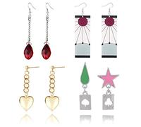 PPX 4 Pairs Anime Hunter x Hunter Hisoka Kurapika Cosplay Earrings Stars Teardrop Poker Earring and Acrylic Hanafuda Earrings Anime Earrings Halloween Accessory