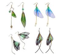 PPX 4 Pairs Cicada Wing Earrings - Handmade Fairy Butterfly Crystal Dangle Jewelry - Asymmetric Gradient Women's Earrings
