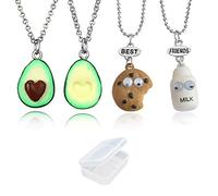 PPX 4 Pairs Miniature Cookies Biscuit Cookie Milk Necklaces and Fruit Necklace Set for Best Friends Couple Graduation Valentine Gifts Heart Shape Cute 3D Clay Avocado for Women Men