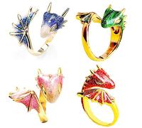 PPX 4 Pcs Shiny Enamel Dragon Ring Adjustable Finger Rings Handmade Punk Jewelry gothic Jewelry Gift