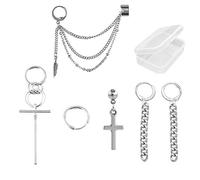 PPX 6 Pieces Kpop Bangtan Boy Album Jimin Chain Drop Earrings Korean Fashion Jewelry, Stud Punk Drop Dangle Double Piercing Earrings with Transparent Box