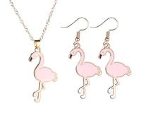 PPX Beautiful Pink Flamingo Pendant Necklace and Earrings Set for Women, Kids, and Girls for Mom, Wife or Girlfriend (pink)