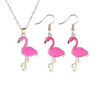 PPX Beautiful Pink Flamingo Pendant Necklace and Earrings Set for Women, Kids, and Girls for Mom, Wife or Girlfriend (rose Red)