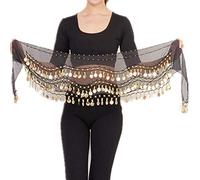 PPX Belly Dance Belly Dance Hip Scarf Costume 128 Gold Coins Coin Belt in Black, 32, Alloy