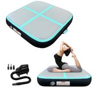 PPXIA AirBlock Inflatable Gymnastics Mat, Gym Block, Tumbling Block Training Block, Training Mat, Sports Block, Gym Block with Pump (Mint Green Black, 100 x 100 x 20 cm)