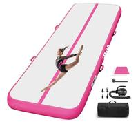 PPXIA Gymnastics Mat Inflatable Tumbling Mat 3M/4M/5M/6M Tumble Track, Air Gym Track with Electric Air Pump for Home Use/Cheerleading (Pink, 400 * 100 * 20 CM)