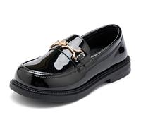 PPXID Girls Slip On Loafers Round Toe Wedding Church School Uniform Dress Flat Shoes Patent Black 3.5 UK