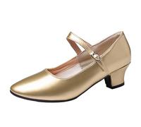 PPXID Women's Ankle Strap Character Shoes Prom Ballroom Dance Pumps for Flamenco Latin Swing Salsa Gold 6 UK