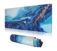 PPZCXWP Mouse Pads Navy Blue Gold Modern Abstract Marble Large Mouse Pad, Gaming Mousepad, Keyboard and Mouse Pad with Stitched Edges,PC Desk Mat for Game,Work,Office(31.5"*11.8")