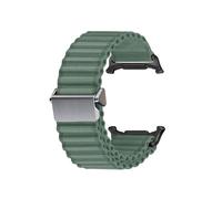 PPzsyxx Nylon Braid Wide Waves Loop Sport Band For Samsung Galaxy Watch 7 Ultra 47mm Quick Fit Bracelet(Green (silver buckle))