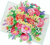 PQ Bees Peony Get Well Soon Cards Pop Up, 3D Encouragement Get Better Soon Card, Colorful Thinking of you 3D for Speedy Surgery Recovery, Feel Better Soon, Kids, Friends (Peony GW)