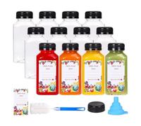 Pqahffowr 12Pcs 8oz Plastic Juice Bottles with Tamper Evident Caps, Reusable Clear Juice Containers with Labels, Funnel and Brush