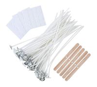 Pqahffowr 20CM Bulk Candle Wicks 100 Pcs with Candle Wick Stickers and Wooden Candle