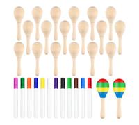 Pqahffowr 20Pcs DIY Wooden Maracas for Kids, Mini Maracas for Mexican Fiesta Party Favors with 12Pcs Multicolor Pens, Party
