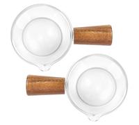 Pqahffowr 2PCS Transparent Glass Creamer with Wooden Handle, Mini Coffee Milk Creamer Pitcher. 50Ml