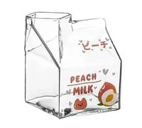 Pqahffowr 380Ml Kawaii Square Milk Carton Glass Cup Heat Cute Strawberry Peach Breakfast Cup Pudding Cup Milk Bottles, B
