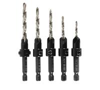 Pqahffowr 5Pcs High Speed Steel Adjustable Wood Countersink Drill Bit Set Tapered Drill Bit for Woodworking 4 6 8 10 12