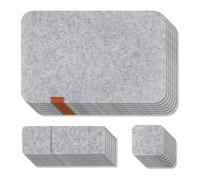 Pqahffowr 7 Set Washable Felt Placemats Table Mats Glass Knife Fork Coasters Cutlery Bags Set Insulation Pads Light Grey
