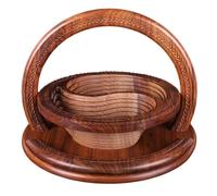 Pqahffowr Handmade Wood Carving Fruit Plate Wooden Fruit Basket Foldable Dried Fruit Basket Bread Nuts Baskets, Easy to Use 2 Grids