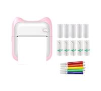 Pqahffowr Mini Printer Sticker Maker, Portable Thermal Sticker Printer, Mini Inkless Printer with 10 Roll Paper and 5 Color Pens