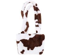 Pqahffowr Retro Plush Crossbody Bag for Women Shoulder Bags Cow Milk Print Handbag Female Warm Fur Bag,Brown