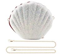 Pqahffowr Women Girls Little Mermaid Seashell Purse -Body Shoulder Bags Glitter Sequins Chain Evening Purse, White