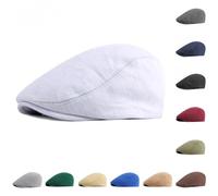 PQCHAOQ Mens Flat Caps, Elastic-Band Gatsby Flat Newsboy Cap, Solid Color Adjustable Casual Vintage Irish Newsboy Beret Cap (White)