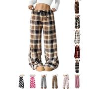 PQCHAOQ Pyjamas Bottoms Womens Flannel Leopard Check Plaid Heart Pattern Lounge Pants Y2K Fluffy Soft Warm Winter Pjs Pant with Pockets & Adjustable Drawstring (M,10-Brown)