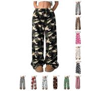 PQCHAOQ Pyjamas Bottoms Womens Flannel Leopard Check Plaid Heart Pattern Lounge Pants Y2K Fluffy Soft Warm Winter Pjs Pant with Pockets & Adjustable Drawstring (M,05-Green)