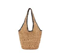 PQCHAOQ Ultra-Lightweight Straw Tote Bag Airy Crochet Shoulder Bag for Summer Holiday Beach Day Secure Zip Pocket [May Bank Holiday] (Camel-01)